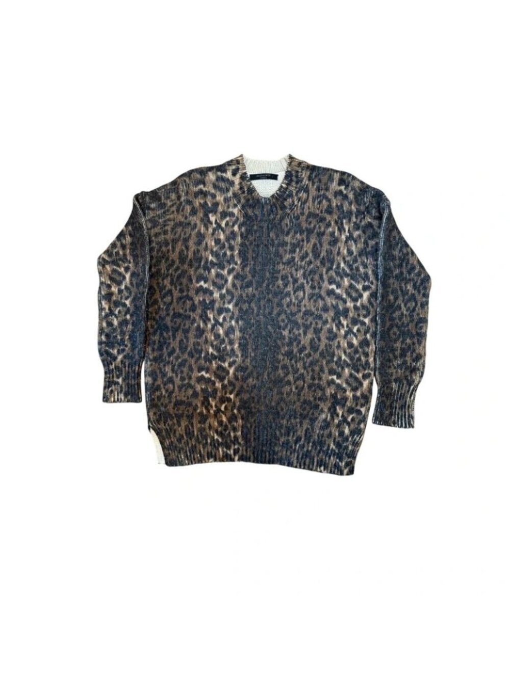AllSaints Leopard Animal Print Lagenlook Oversized Wool Blend Sweater Size XS
